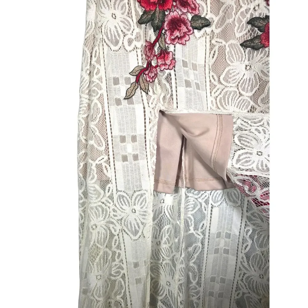 Lulu’s Ivory Lace Rose Embroidered Festival Maxi Skirt Boho Small